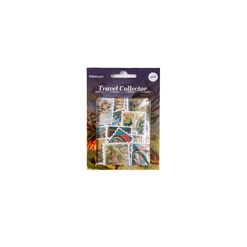 6 stili, 30 adesivi decorativi dorati a tema filatelistico da viaggio, per fai da te, scrapbook, etichette, diario, cancelleria, album, quaderni - immagine 6