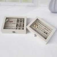 Velvet Jewelry Display Box with Glass Lid 20*15*5cm Flocking Jewelry Organizer for Ring/Earring/Bracelet/Necklace Storage Case 2