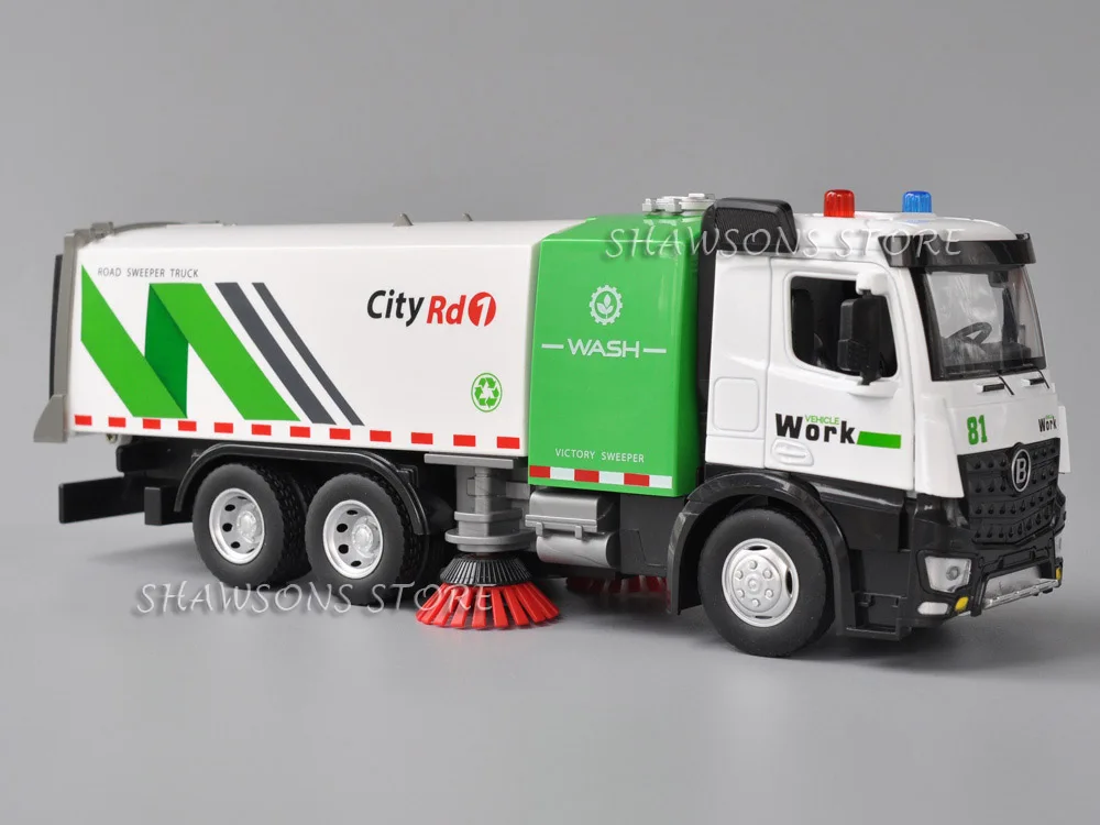 

1:32 Scale Diecast Sanitation Vehicle Model Toy Garbage Cleaning Sweeper Truck Miniature Replica With Sound & Light Big