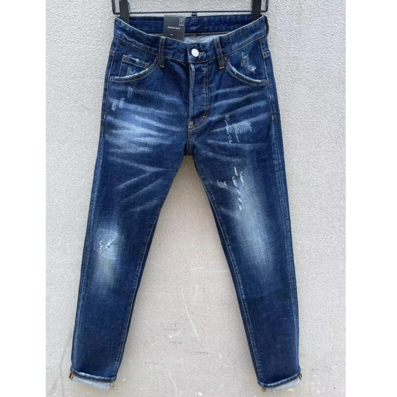 

2023 Trendy Casual Men's Hole Spray Painted Jeans Fashion High Street Denim Fabric Pants C005