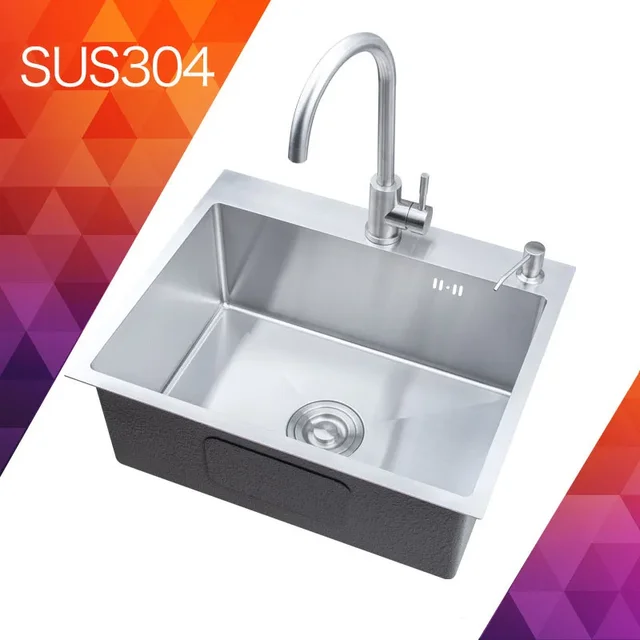 ชุดอ่างล้างจานสี่เหลี่ยมผืนผ้าสแตนเลส 304 รุ่นใหม่ พร้อมก๊อกน้ำแบบร่องเดียว ตะกร้ากรองเศษอาหาร และที่จ่ายสบู่ 1