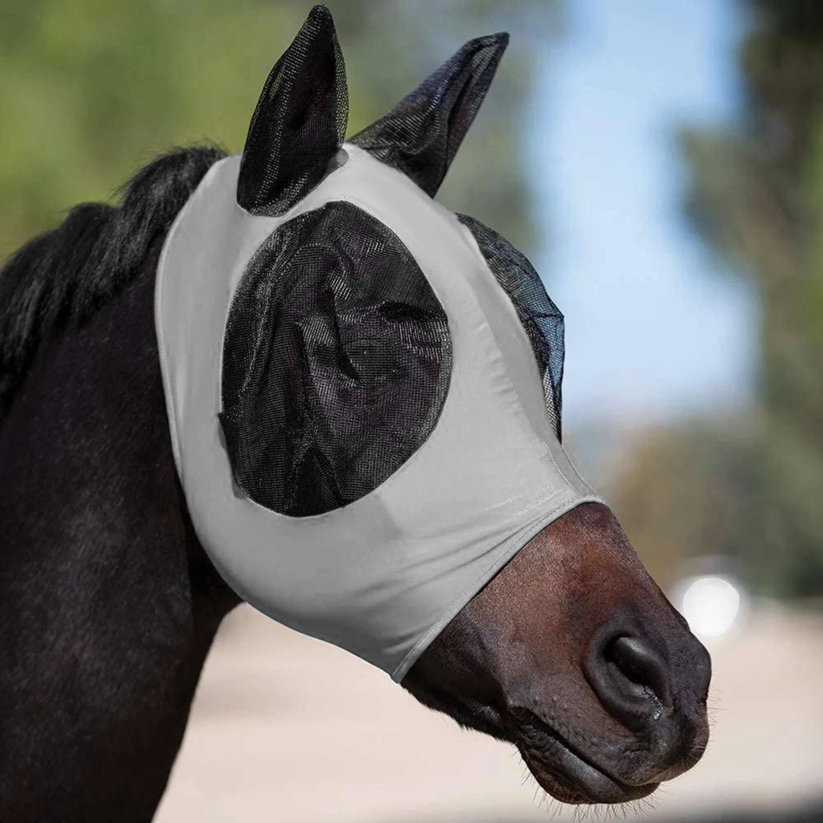 Horse Fly Mask 3D Design Supplies Ergonomics Pet Summer Eye Shield Anti Mosquito Ear Half Face Mesh Fly Protective Cover Parts 2
