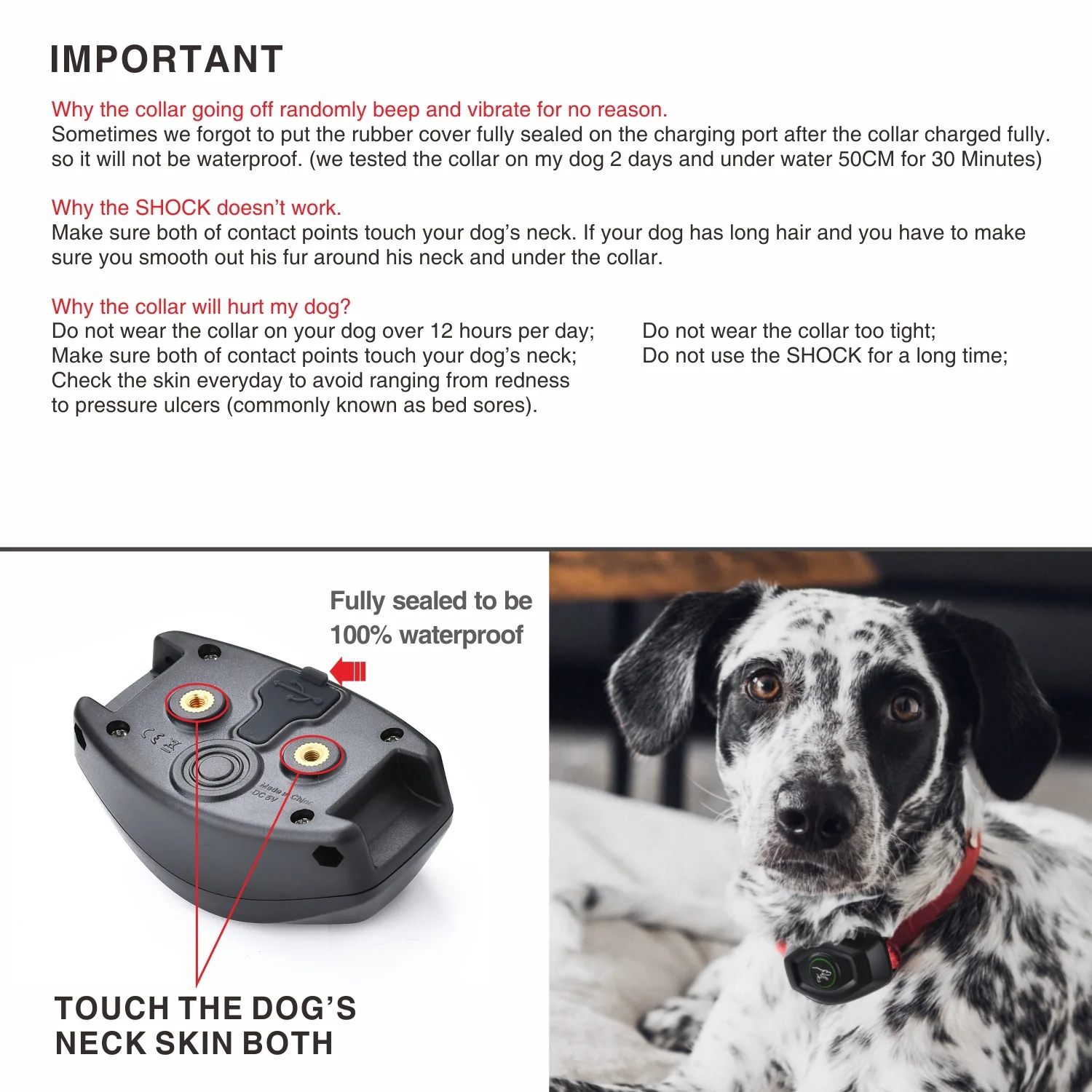 Rechargeable Electric Shock Collar IPX7 Waterproof Dog Training Collar with Remote Dog Shock for Large Medium Small dog trainer
