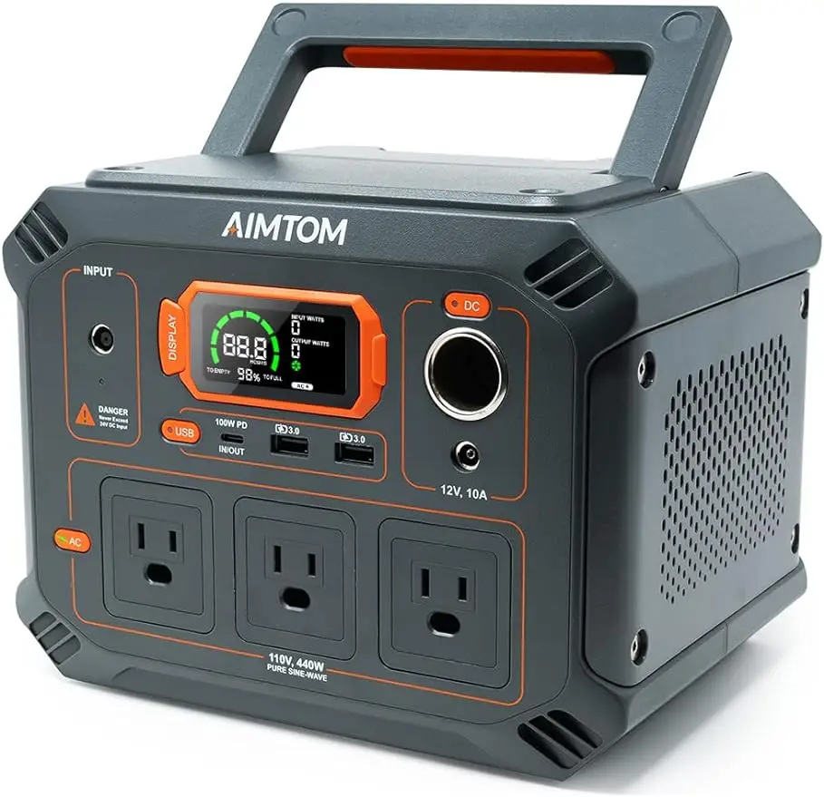 

Portable Power Station Rebel400, 3x 440W (800W Surge) AC Outlets, 4-Mode LED, USB, DC, Type-C, 296Wh Lithium Battery Solar