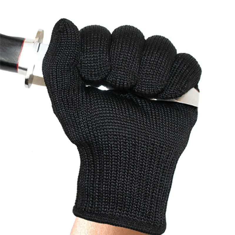 ELOS-1Pair Black Steel Wire Metal Mesh Gloves Anti Cutting Wear Working Gloves Garden