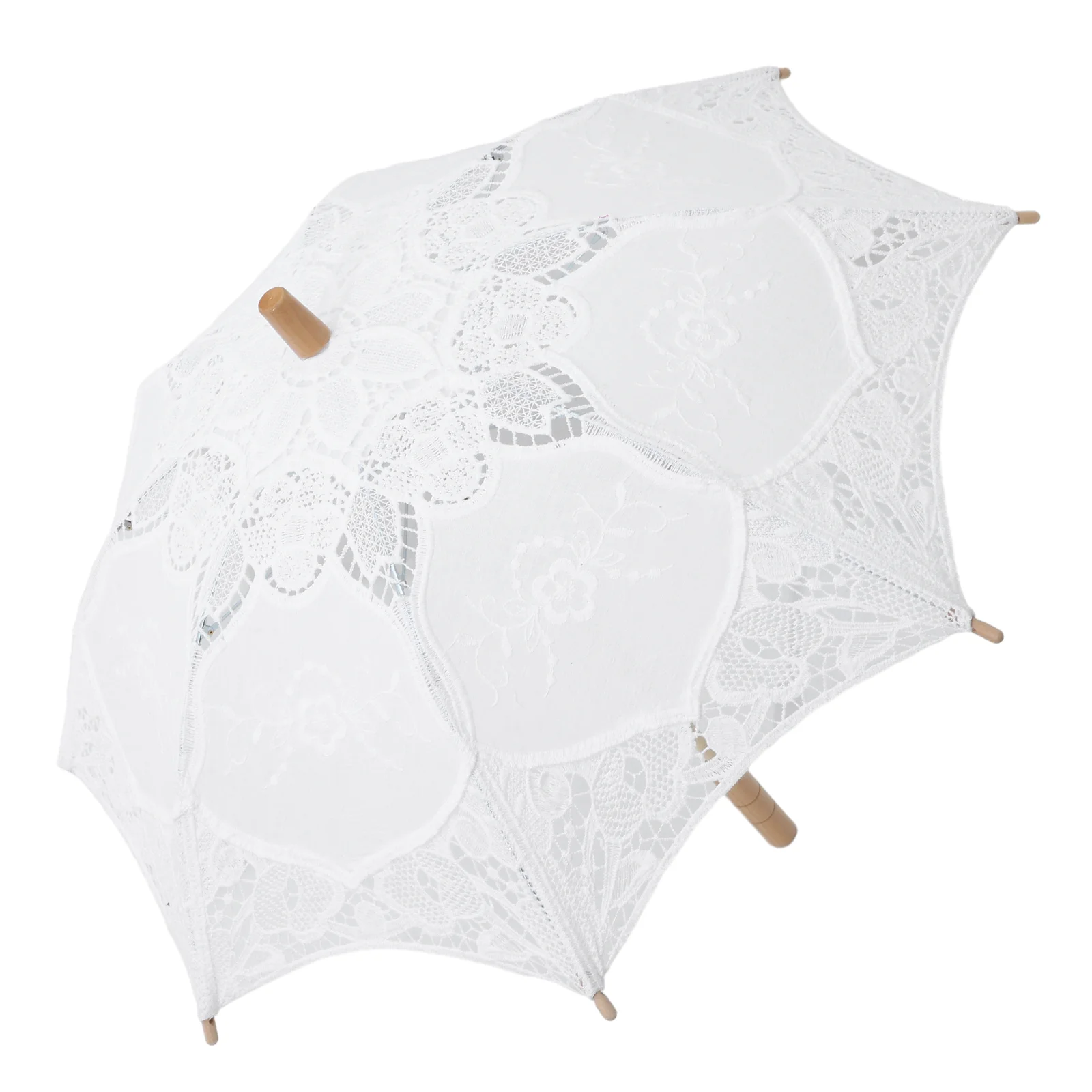

Bridal Wedding Lace Parasol White Umbrella Vintage Handmade Boho Bamboo Handle Tea Party Decorative