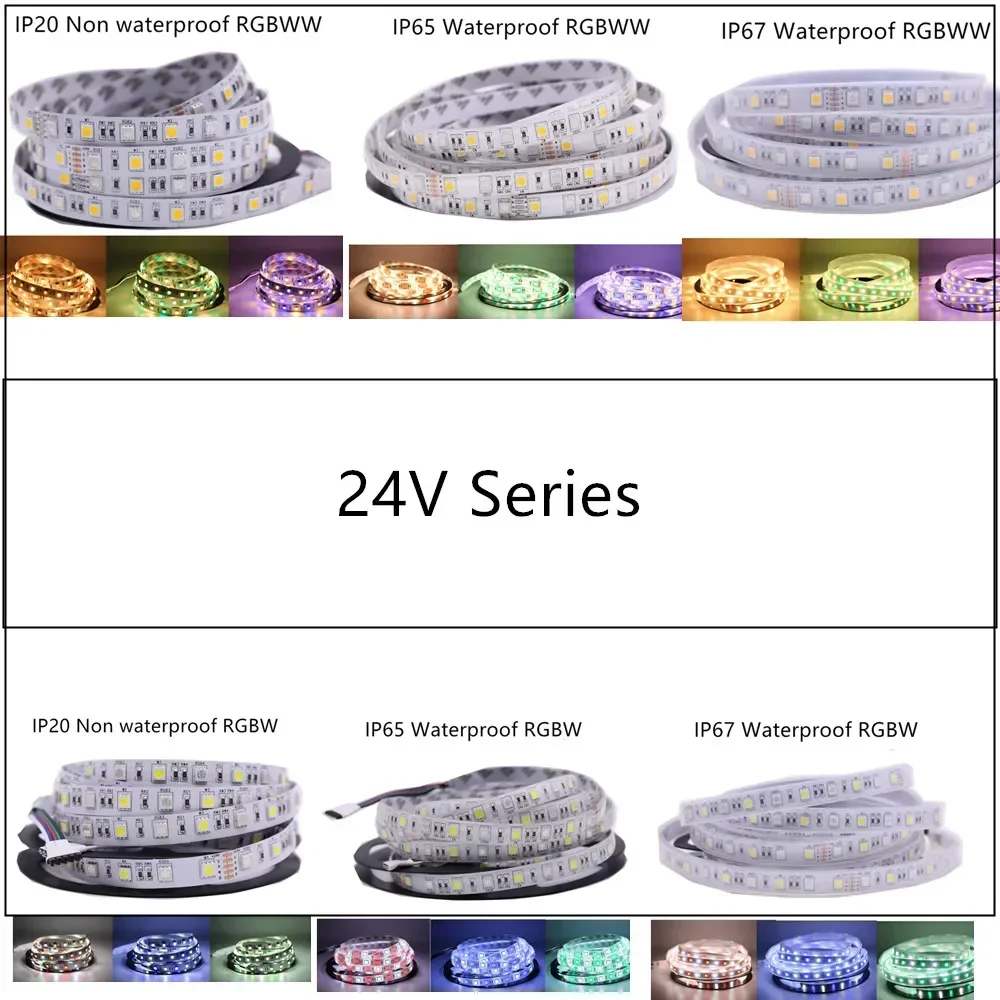 SMD 5050 RGB LED Strip Waterproof 5M 300LED DC 12V 24V CCT RGBCCT  RGBW RGBWW WHITE WARM WHITE NW Fita LED Light Strips Flexible 6