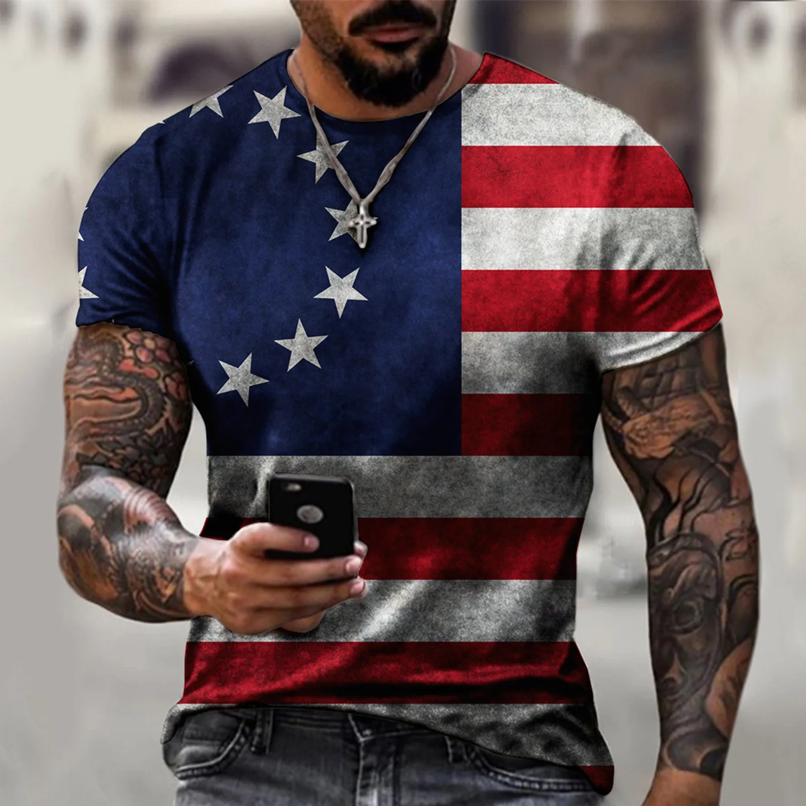 

Mens USA Flag American Patriotic T Shirt Short Sleeve 4Th Of July Tshirts Street Soldier Patriotic Shirt Vintage 3D Printing