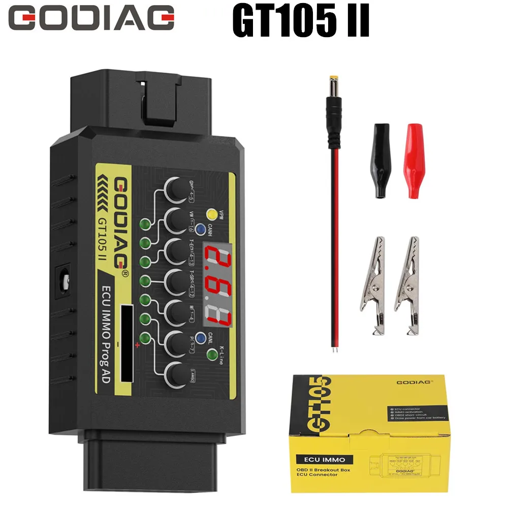 GODIAG GT105 II ECU IMMO Prog AD OBD2 Break Out Box ECU Connector Display Vehicle Voltage Car Battery Voltage Lower Than 11V car obd adapter