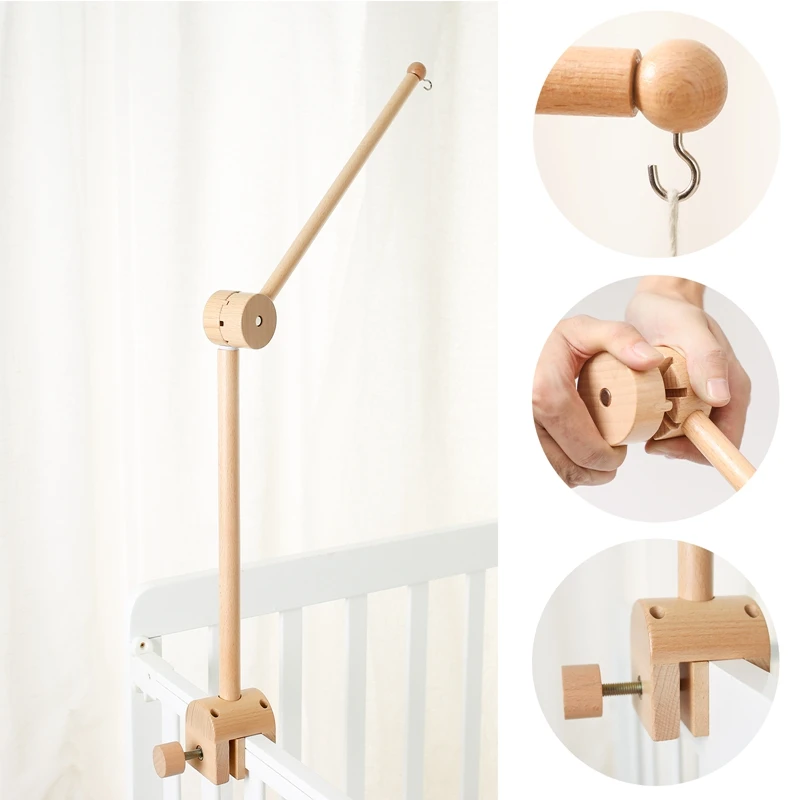 Baby Rattle Toy Bed Bell Bracket Wooden Mobile 0-12 Months Newborn Crochet Bed Bell Hanging Toys Holder Bracket Infant Crib Gift 3