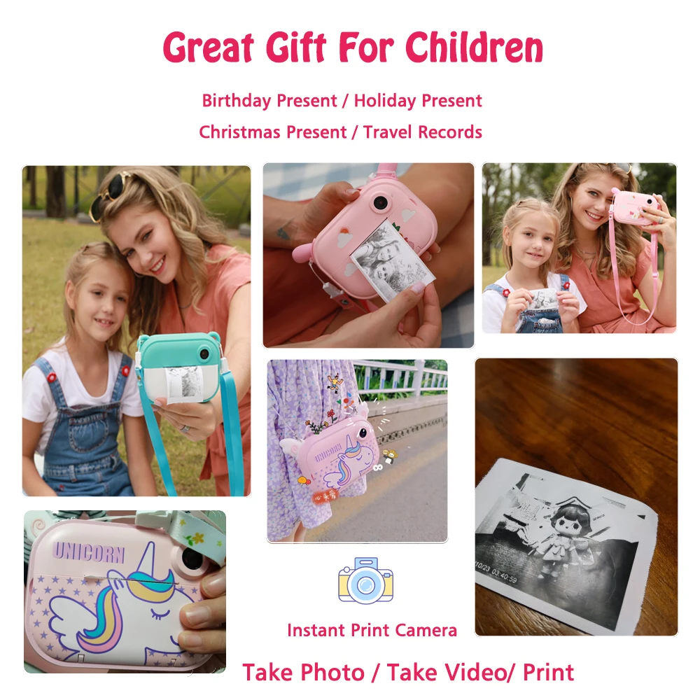Digital Camera Kids Instant Print Camera 2.4 Inch 1080P HD For Girls Boys