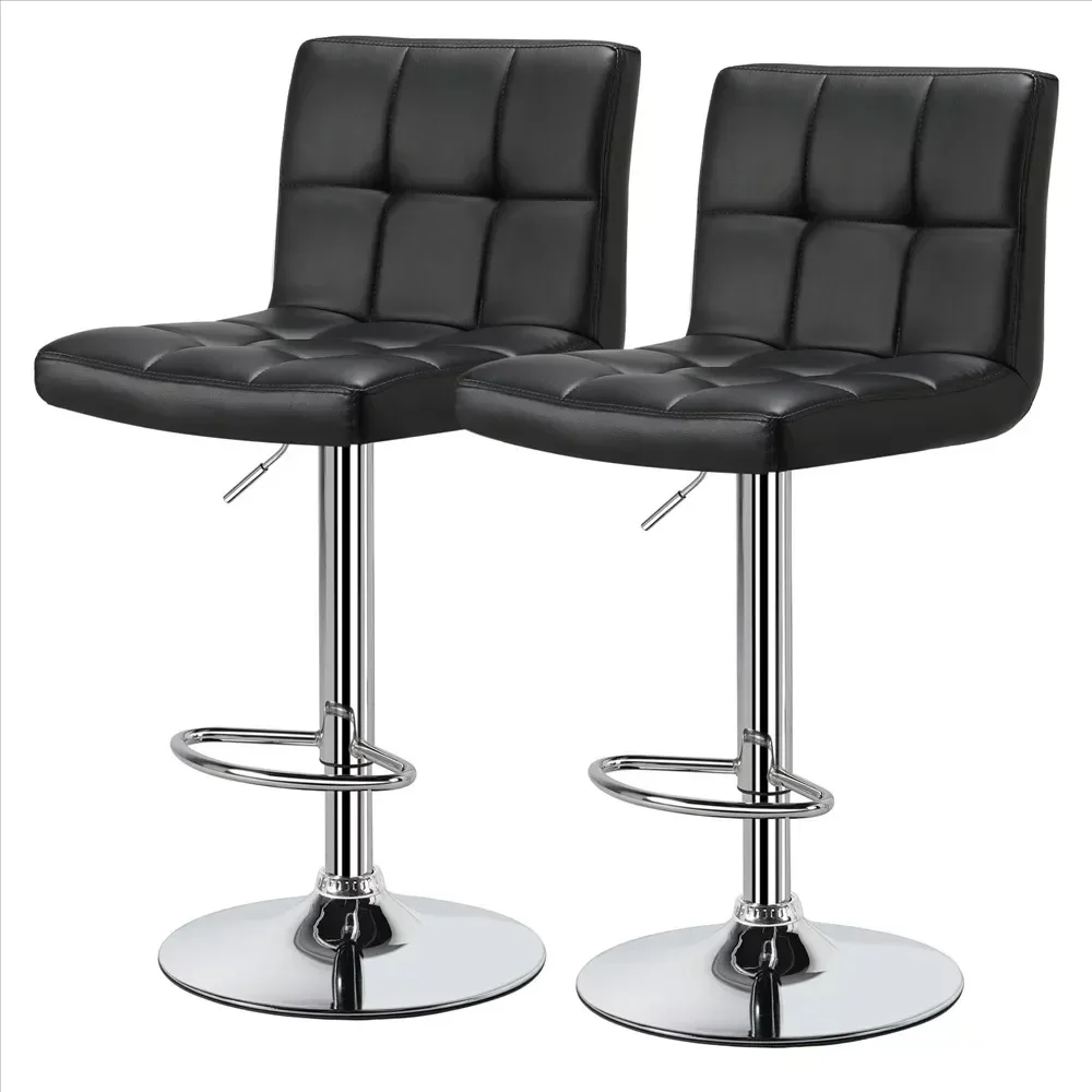 Bar Stools Set of 2, Modern PU Leather Cushion and Swivel Adjustable Counter Height Swivel Stool with Square Back, Bar Chair