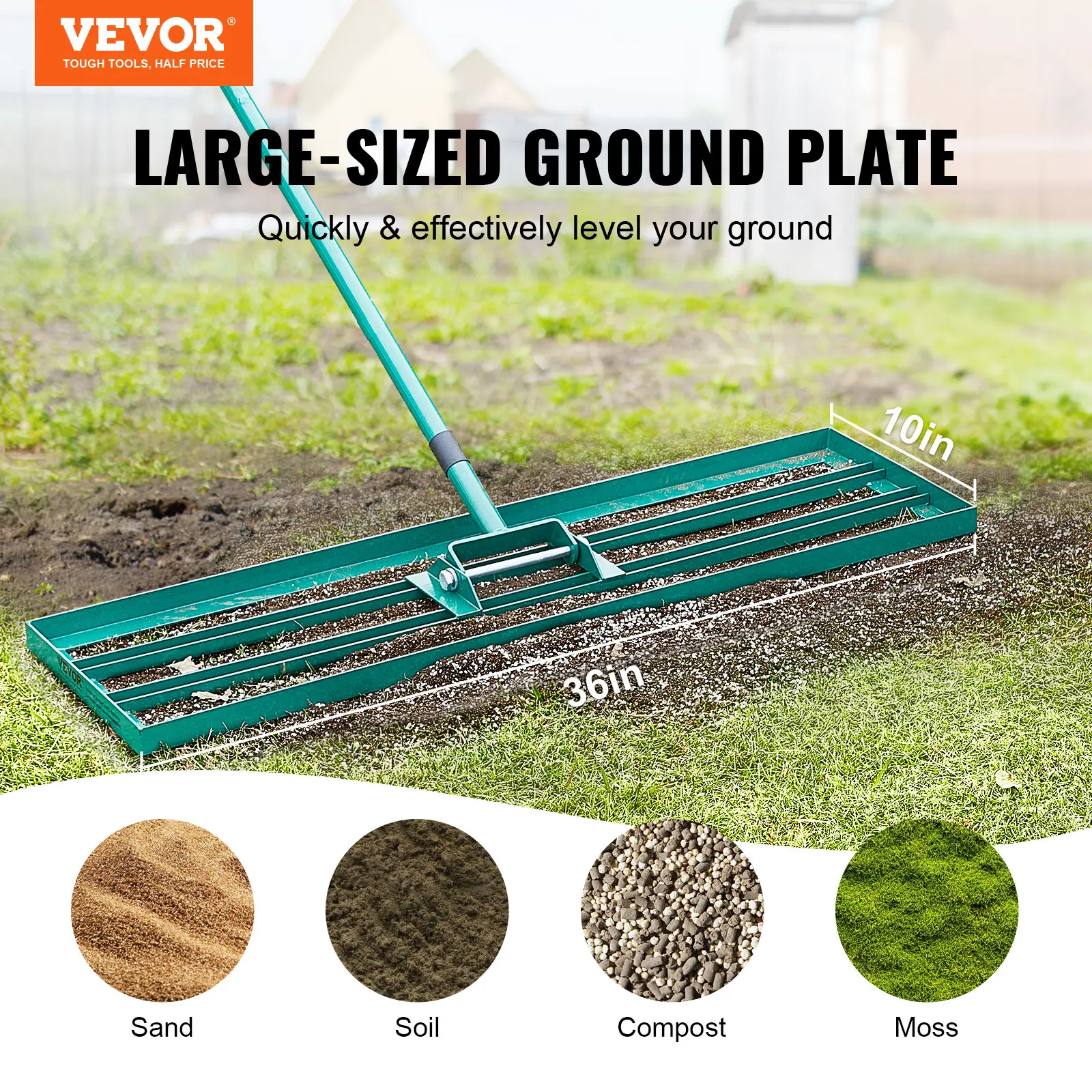 VEVOR Lawn Leveling Rake 36inchx10inch Heavy-duty Lawn Leveler With 78inch Steel Extended Handle For Garden Golf Lawn Farm 2