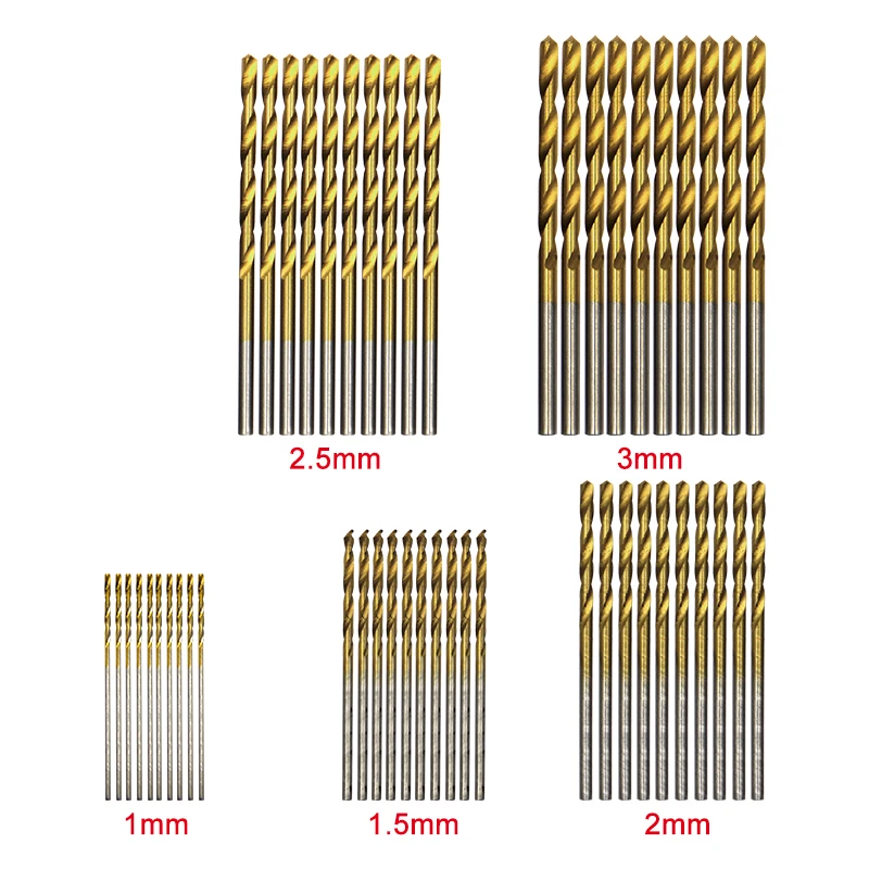 100pc 1-3mm Twist Drill Hand Electric Drill DIY Woodwork Titanium Plated Natural Color Bit Tool Accessories Set Drill Bit Set
