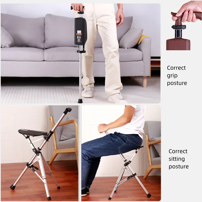 Foldable and Portable Elderly Cane Chair Anti-slip Walking Stick