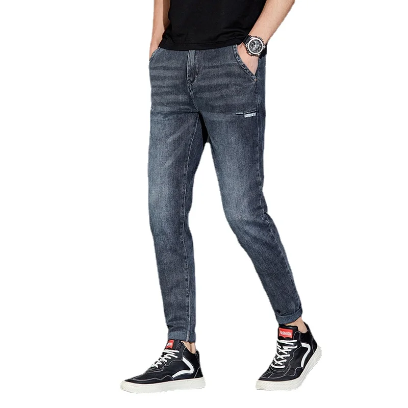 New Jeans Men's Slim Feet Pants Elastic Brand Korean Fashion Men Joker Spring and Autumn 2022 Spring Students Pencil Pants
