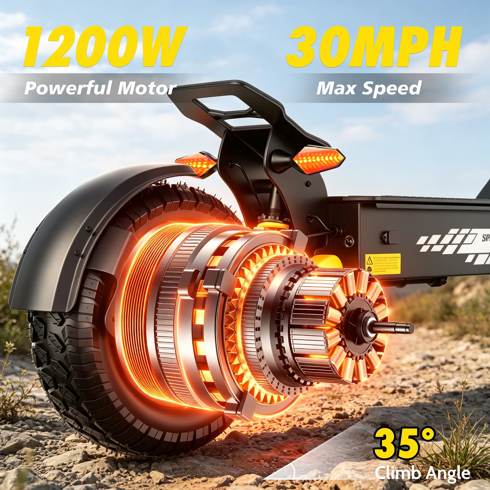 1200W Off-Road Electric Scooter for Adults – 48V Long Range E-Scooter with 30MPH Fast Speed, 11-Inch Tires & Folding Design 3