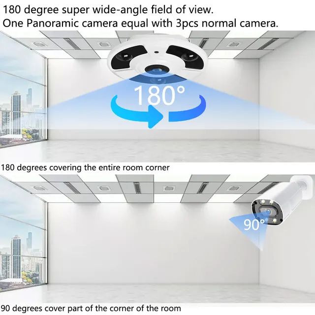 8MP 4K Ultra HD Fisheye IP Camera 180 Degree Wide Angle Panoramic Security Camera POE Audio Network IP Video Surveillance System 4