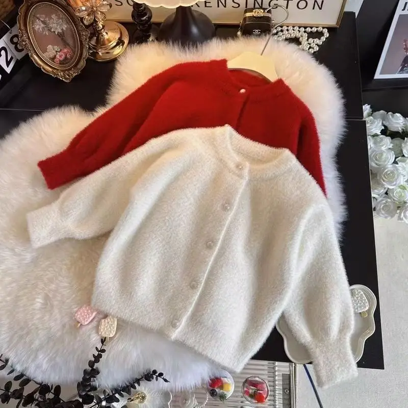 2025 가을 밍크 퍼 스웨터 가디건 새로운 디자인 루즈핏 스웨터 레이지 니트 숏 재킷 탑 캐주얼 120-160CM