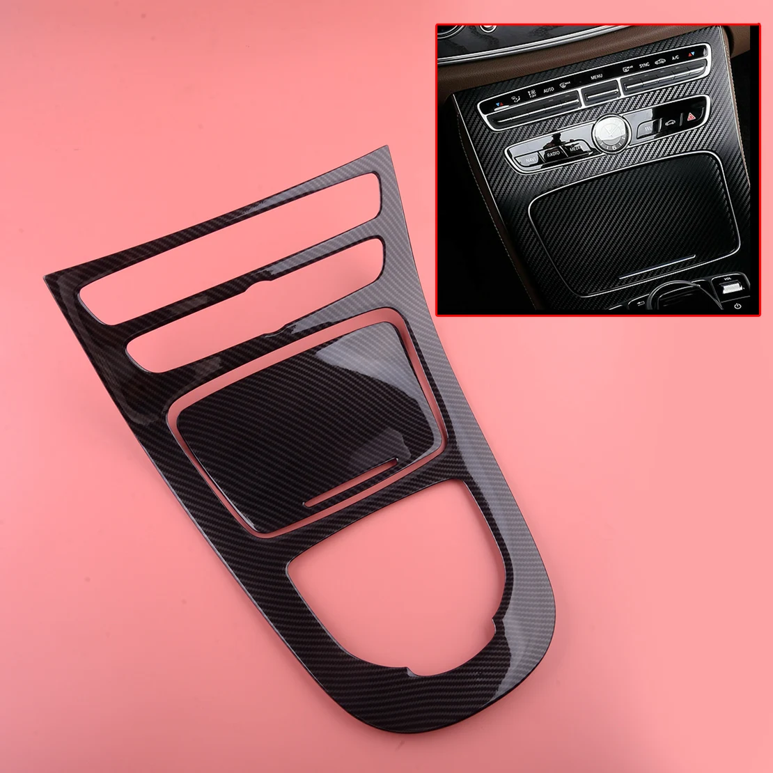 

Center Control Panel Cover Trim Gear Shift Console Frame fit for Mercedes Benz E Class W213 2016 2017 2018 Carbon Fiber Style