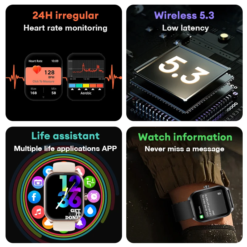 AOLON Smart Watch 2.01'' AMOLED Curved Screen IP68 Waterproof Bluetooth 5.3 Call AI Vioce Assistant Fitness Smartwatch for Men 2