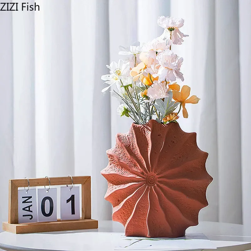 Minimalism Shell Shaped Ceramic Vase Hydroponics Floral Vases Orange Conch Flowers Pots Flower Arrangement Desk Decoration 3