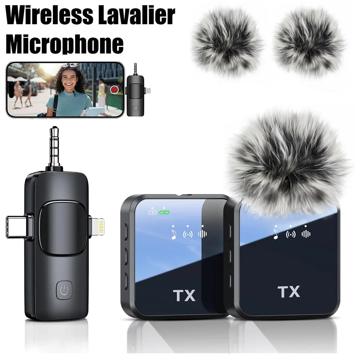 3in1 Wireless Lavalier Microphone for Camera,iPhone,Android,Microphone for Video Recording Recording Podcast Noise Reduction mic