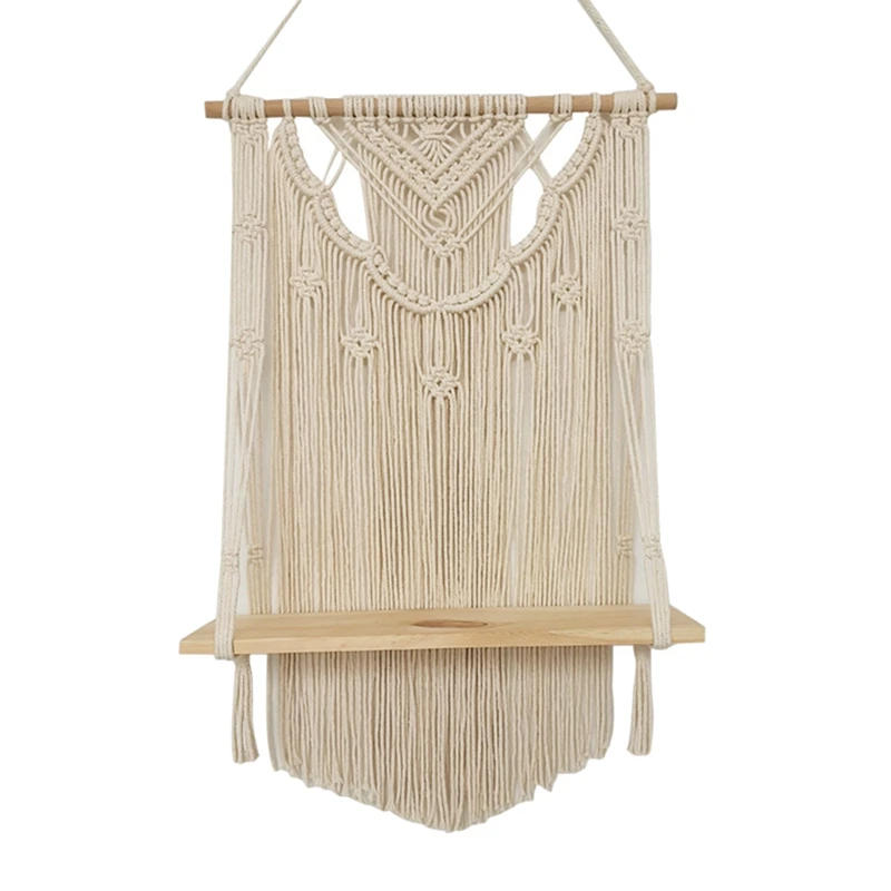 

Macrame Wall Hanging Shelf, Single Tier Wood Floating Hanging Shelf Organizer Hanger, Boho Home Wall Decor