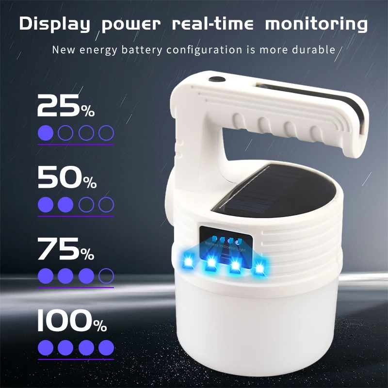 

Rechargeable Emergency Light Portable LED Flashlight Solar/USB Charging Lanterns with Hook Waterproof Outdoor Fishing Bulbs Lamp