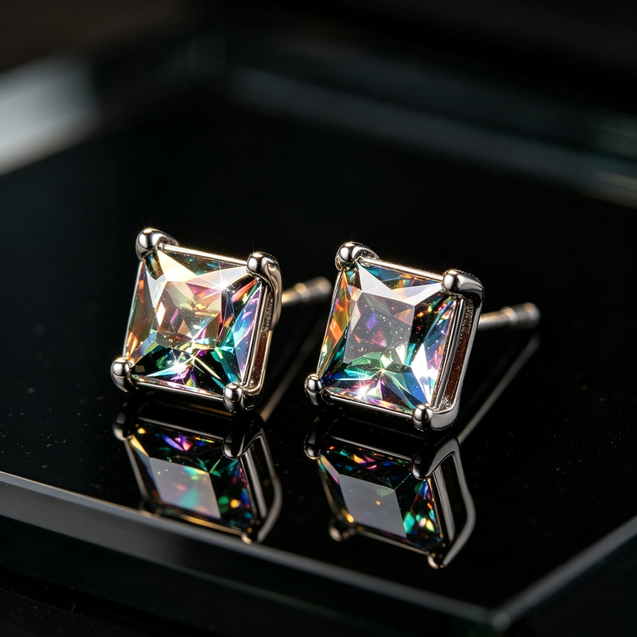 Elegant Rainbow Crystal Double Stud Earrings - Stylish Silver Jewelry