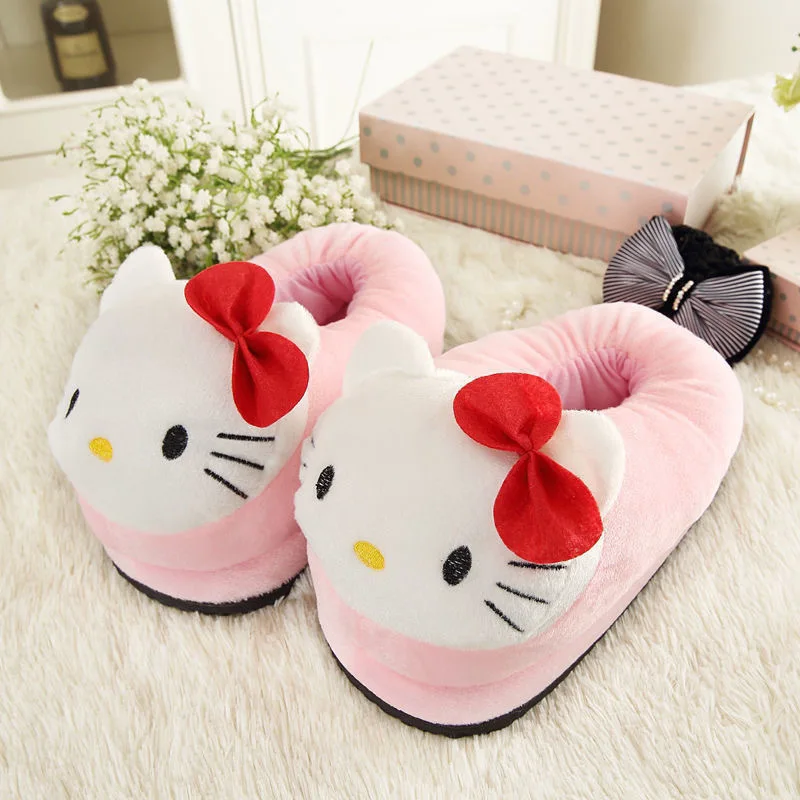 

HelloKitty Sanrio Cotton Slippers Winter Foam Lovers Pink Red Soft Fleece Girl At Home Cartoon Keep Warm Student Birthday Gift