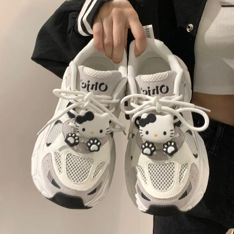 

Sanrio Hello Kitty Sneakers Women Summer Cartoon Fashion Lace Up Sports Shoes Girls Comfort Girls Chunky Bottom Shoes for Woman