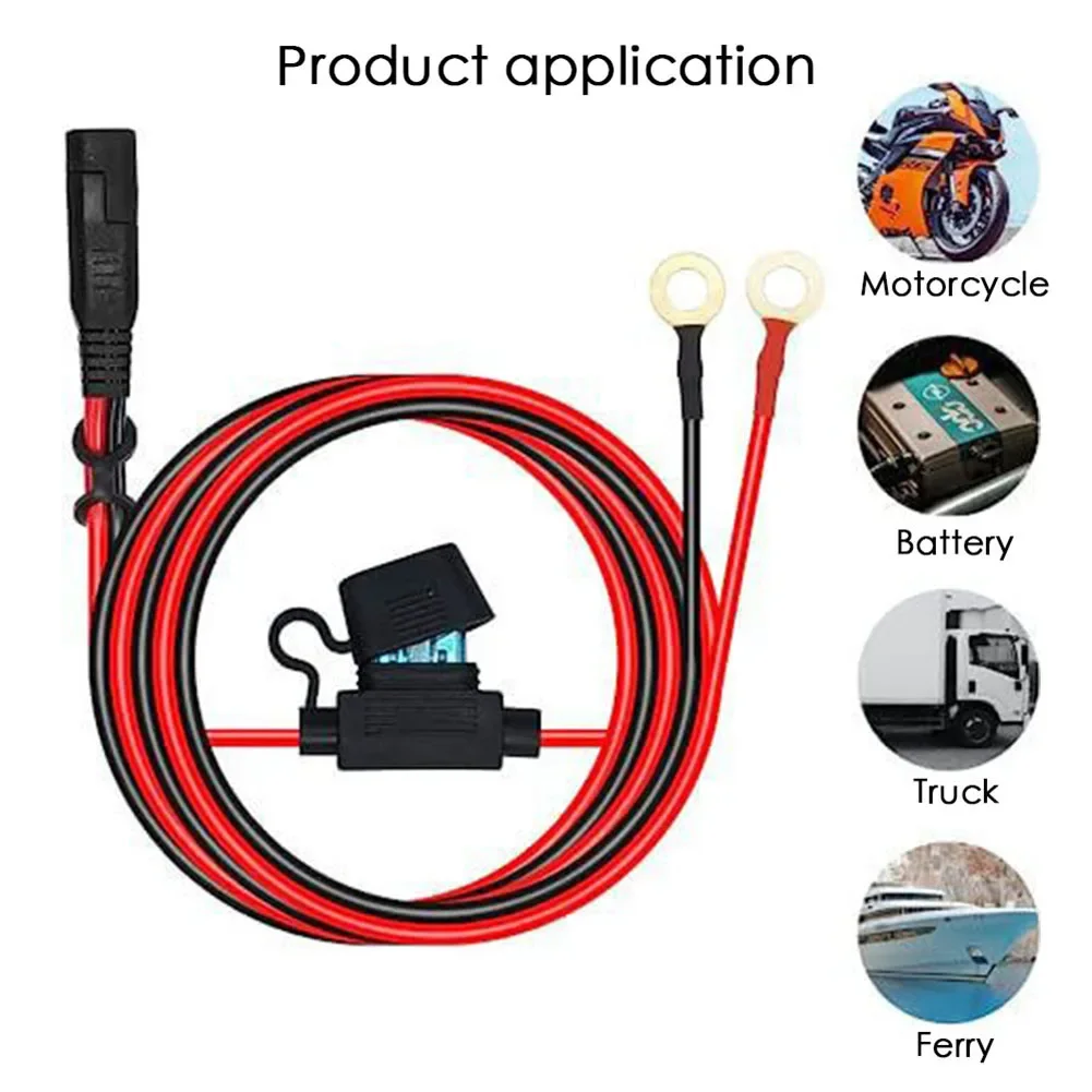 Motorcycle Quick Release SAE Cable With Fuse Terminal O Connector Battery Charger Extension Adapter Wire 16AWG Terminal