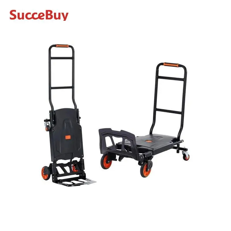 300lbs Folding Hand Truck 2in1 Aluminum Platform Cart Portable Telescopic Utility Dolly for Moving Shopping