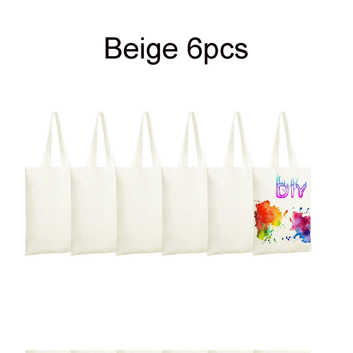 DIY Craft Sublimation Tote Bags - Blank Canvas Reusable Grocery Bags (6-Pack, Washable, Bulk Offer)