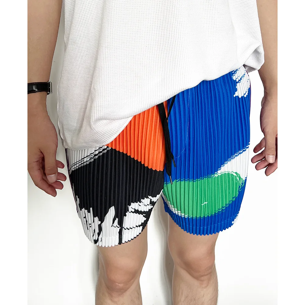 Miyake Original Printing Beach Pants Men 2024 Summer New Casual Sports Seaside Large Elastic Men's Pleated Shorts Men Clothing 4