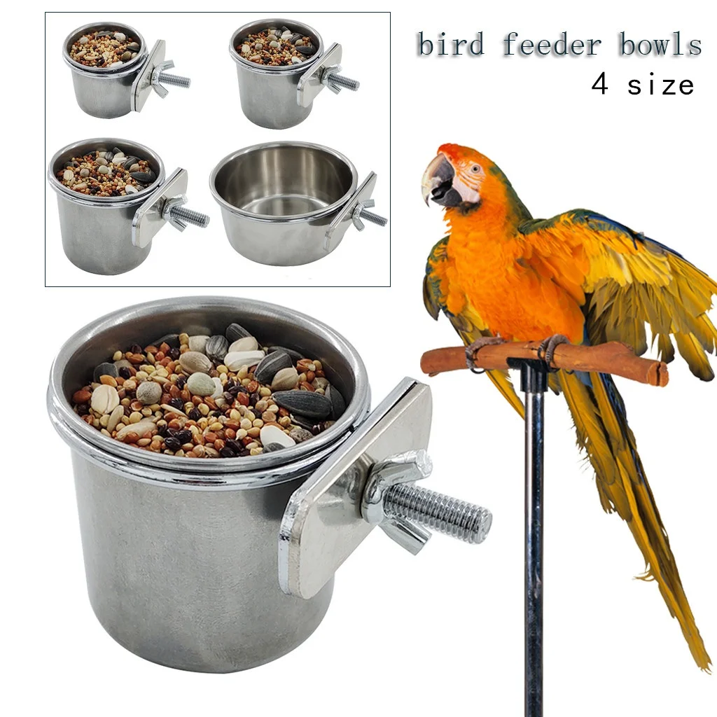 Parrot Bird Food Water Bowl Bird Cage Feeder Hanging Bowl Cage Steel
