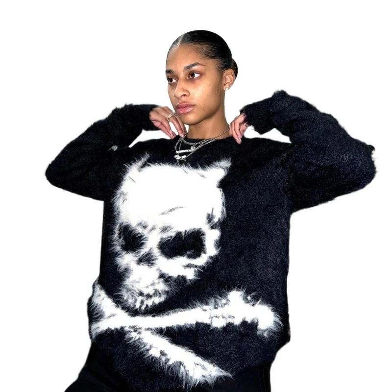

Women's Knitted Jumper Tops Skeleton Pattern Sweater Soft Lazy Sweater Ins N7YE