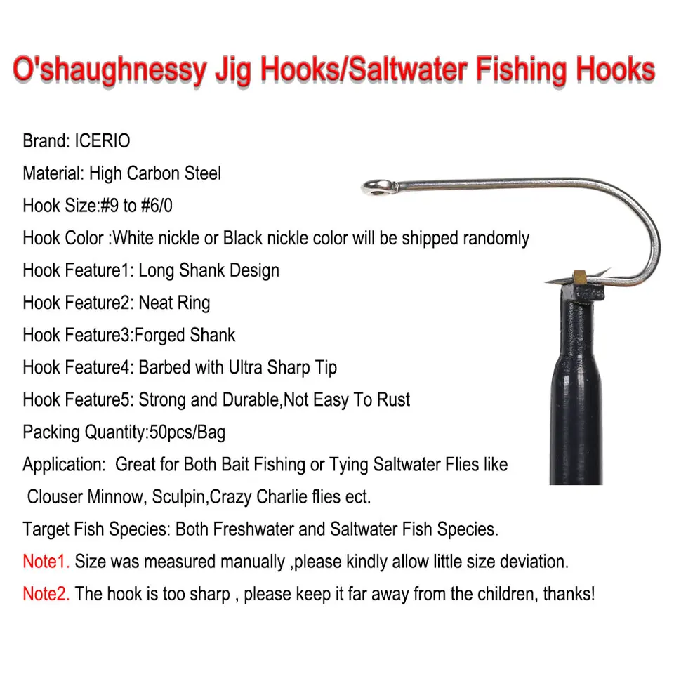 Saltwater Fishing Hooks Set - 120pcs Stainless Steel O'Shaughnessy Forged Hooks, Sizes 1/0 To 6/0