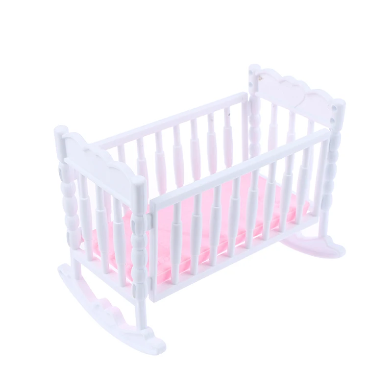 Doll House Light Pink White Baby Doll Shaker Toy Accessories Bed Cradle Crib Play House Toy Accessories Bed Cradle