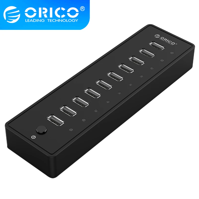 

ORICO USB HUB 10 Port ABS USB2.0 HUB High Speed USB Splitter For PC Computer Accessories 1M Data Cable With 12V Power Adapter
