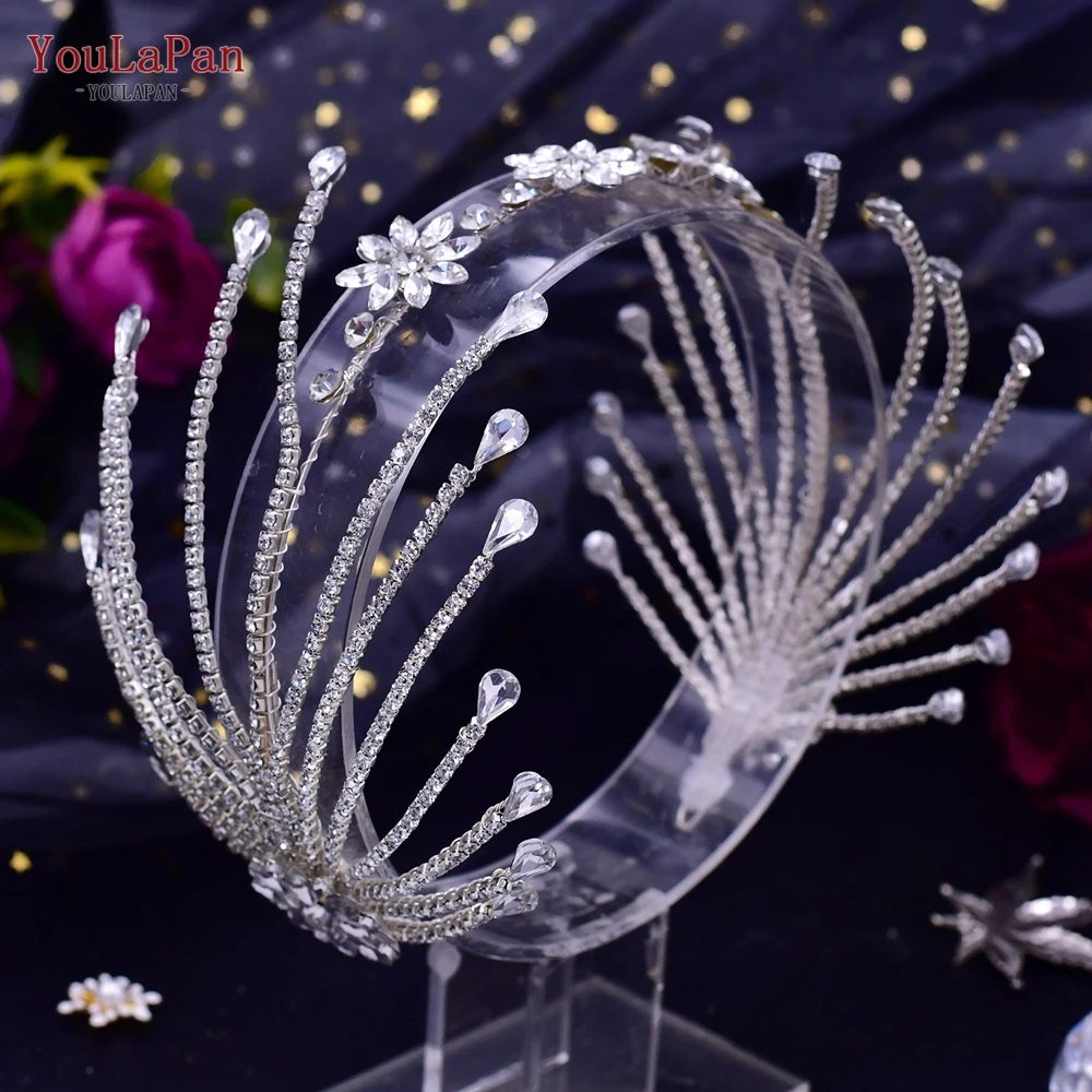 YouLaPan Bridal Headband Woman Tiara Wedding Hair Accessories Brides Hair Ornament Pageant Rhinestone Flower Headpiece HP476