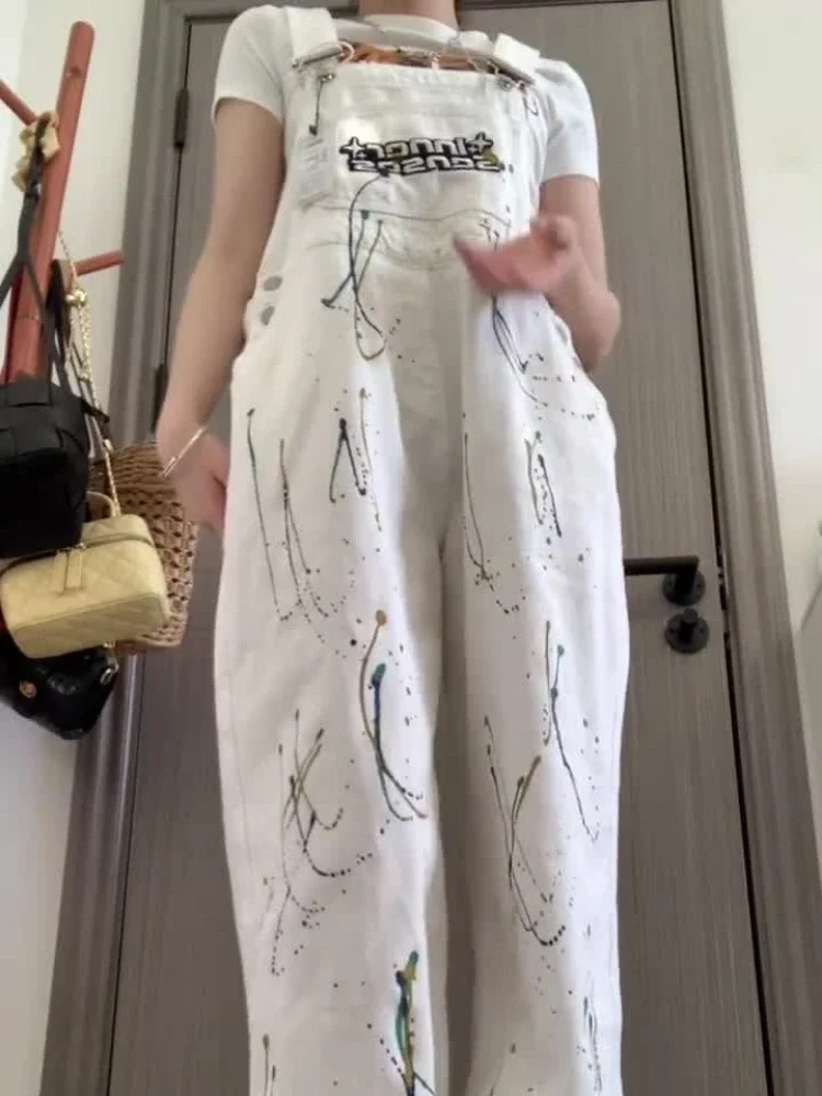 New 2025 White Denim Overalls for Women with Korean Loose Jumpsuits Pants Baggy Overalls Female 6