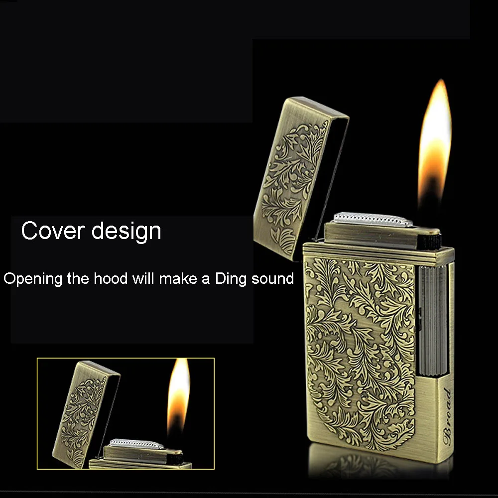 Vintage Metal Floral Pattern Bright Sound Gas Lighter Grinding Wheel Flint Cigarette Lighters Men Smoker Gadget butane gas lighter,cigarette lighter