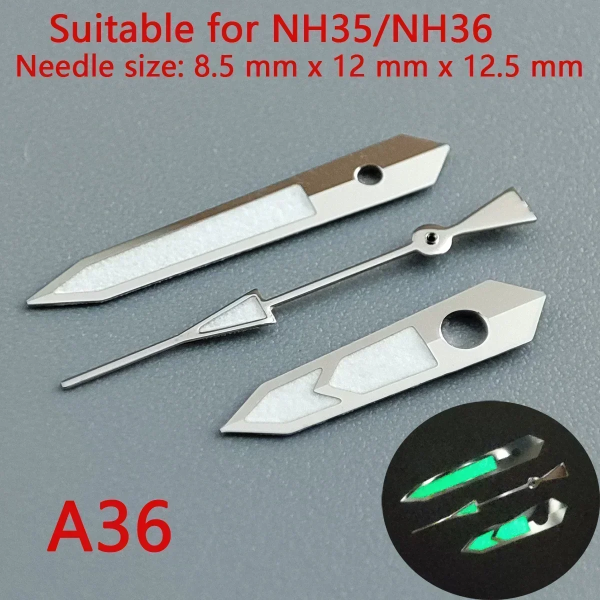 Premium 904L Silver Watch Hands with Green Luminous Accents - Wholesale Watch Accessories