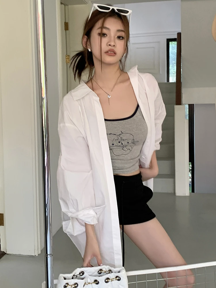 

Autumn Long Sleeve White Shirts for Women Korean Chic Single Breasted Lapel Loose Casual Blouses Elegant Blusas Mujer 2023