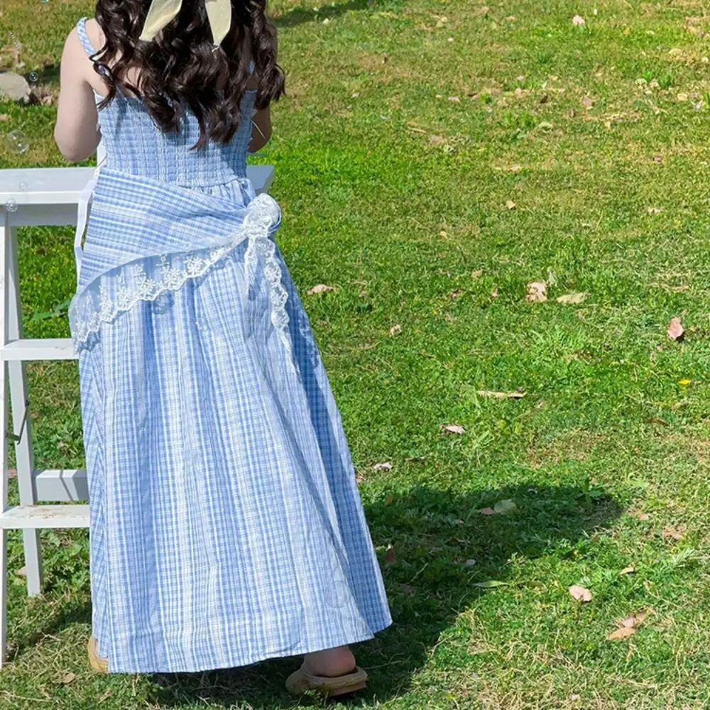 Fashion Loose Girls Princess Grid Dress Teenagers Beach Vacation Summer Kids Dresses Sweet Party Children Sling Dress Students
