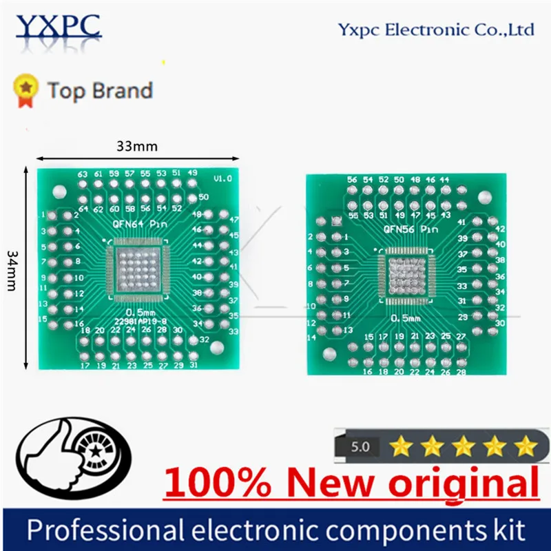 5pcs QFN56 QFN64 Transfer Board Adapter PCB Pinboard SMD to DIP56 DIP64 DIP Pin IC Test Plate 0.5mm 2.54mm Pitch Converter Socke