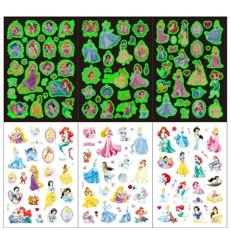Disney Princess Luminous Tattoo Sticker Cartoon Frozen Anna Children Arm Face Glowing Tattoo Bambini Usa E Getta Body Tattoo