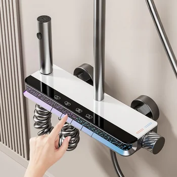 อุณหภูมิสมาร์ทดิจิตอลจอแสดงผลก๊อกน้ําชุดเปียโนสไตล์ Rainlfall ห้องน้ําระบบ Digital Mixer Tap Bidet หัวฝักบัว 2